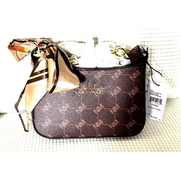 2-Nicole Miller Handbags, 1 Shiny Gold, One Brown Patterned w/ Chain Strap, NWT - Picture 2 of 8